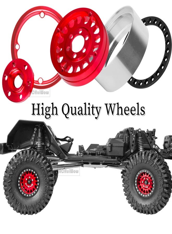 طقم عجلات RCHuiWow Beadlock مقاس 1.9 بوصة لسيارات التحكم عن بعد SCX10 وSCX10 II وSCX10 III وTRX-4 وD90 بمقياس 1/10، مصنوع من سبائك الألومنيوم شديدة التحمل، 4 قطع، لون أحمر - Image 5